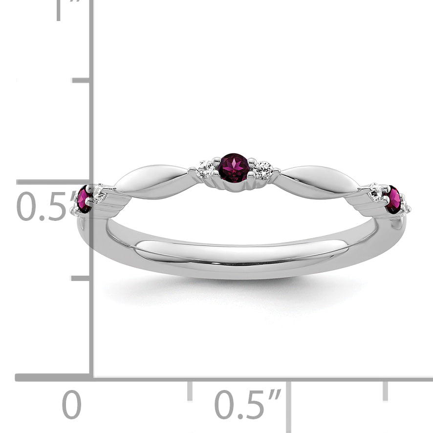 14k White Gold Stackable Expressions Rhodolite Garnet and Dia. Ring