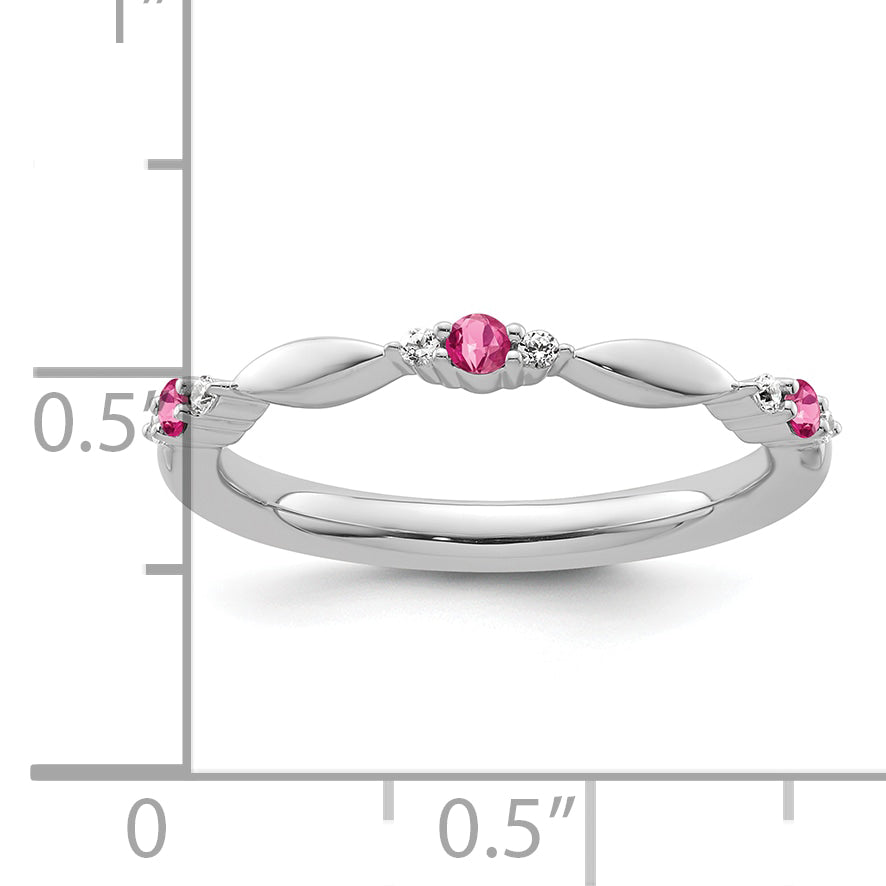14k White Gold Stackable Expressions Pink Tourmaline and Dia. Ring