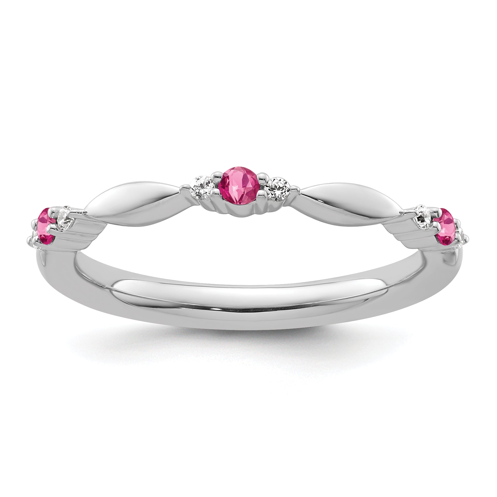 14k White Gold Stackable Expressions Pink Tourmaline and Dia. Ring Main image