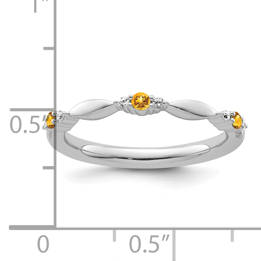14k White Gold Stackable Expressions Citrine and Diamond Ring