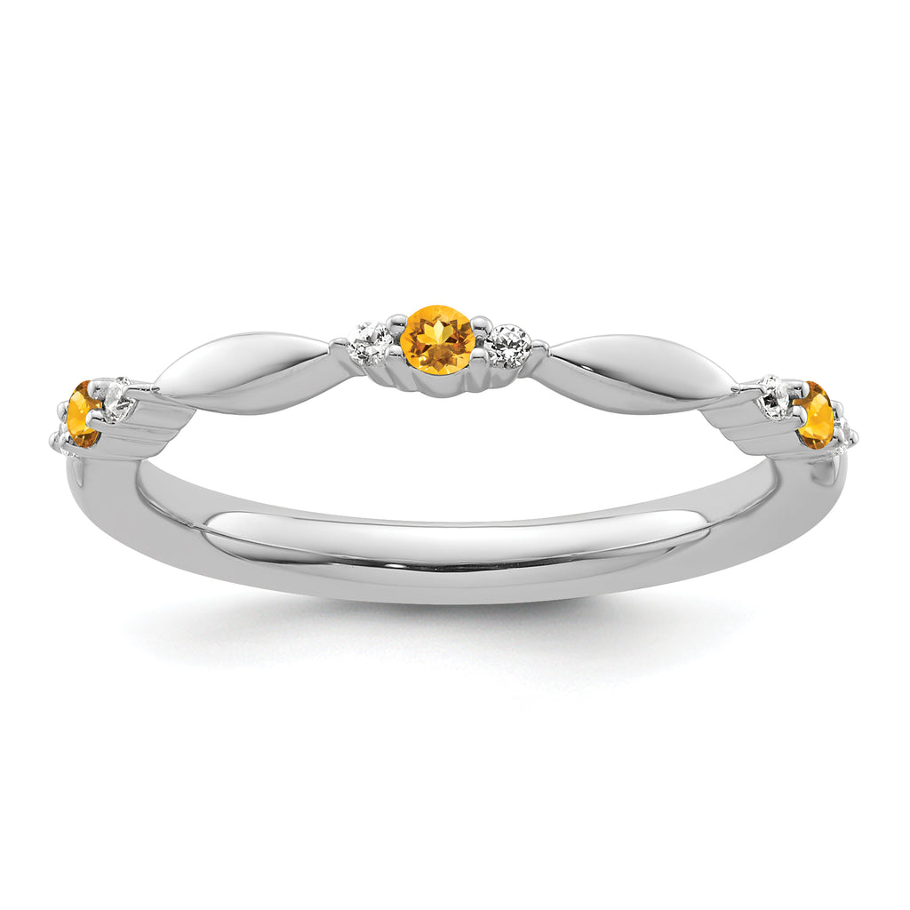 14k White Gold Stackable Expressions Citrine and Diamond Ring