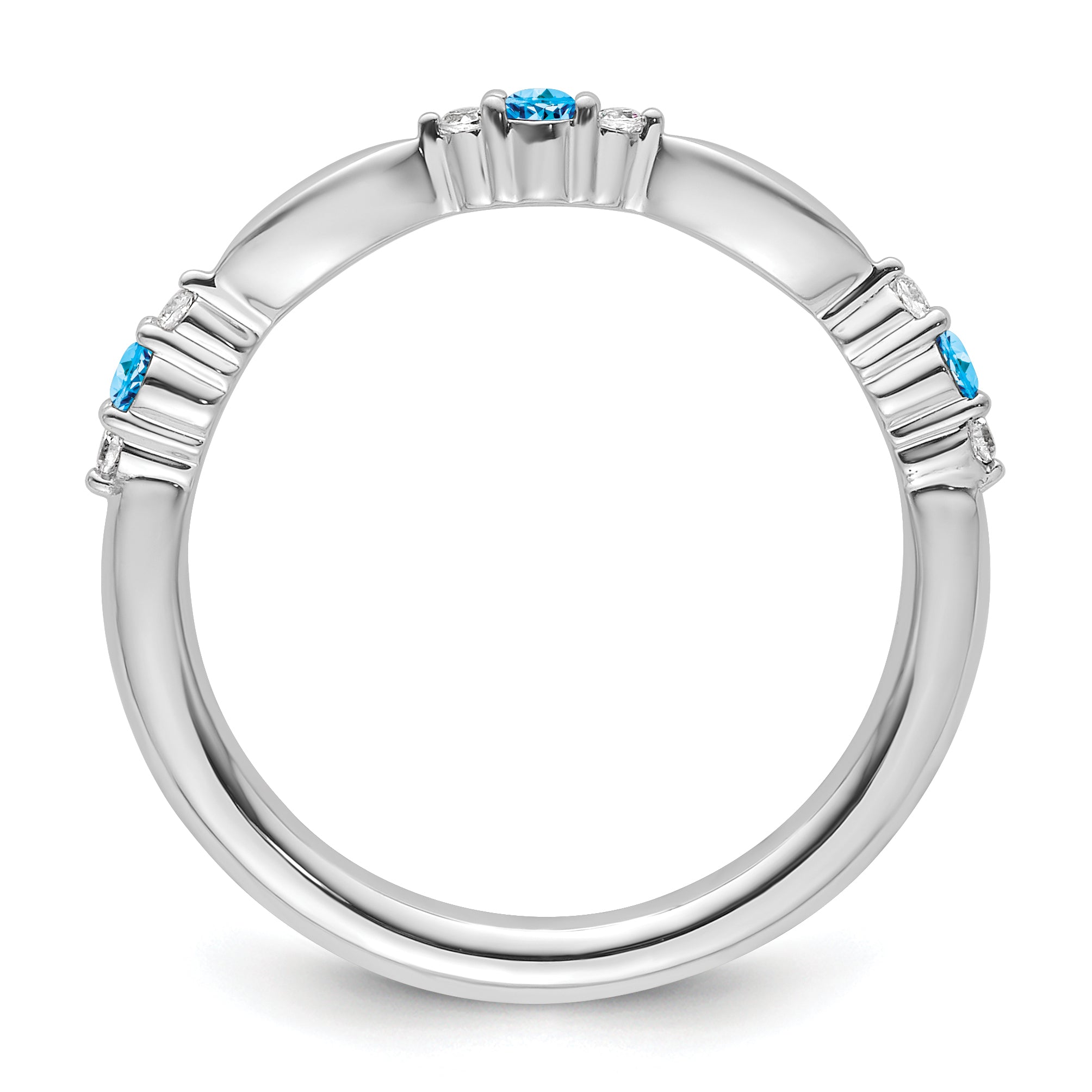 14k White Gold Stackable Expressions Blue Topaz and Diamond Ring