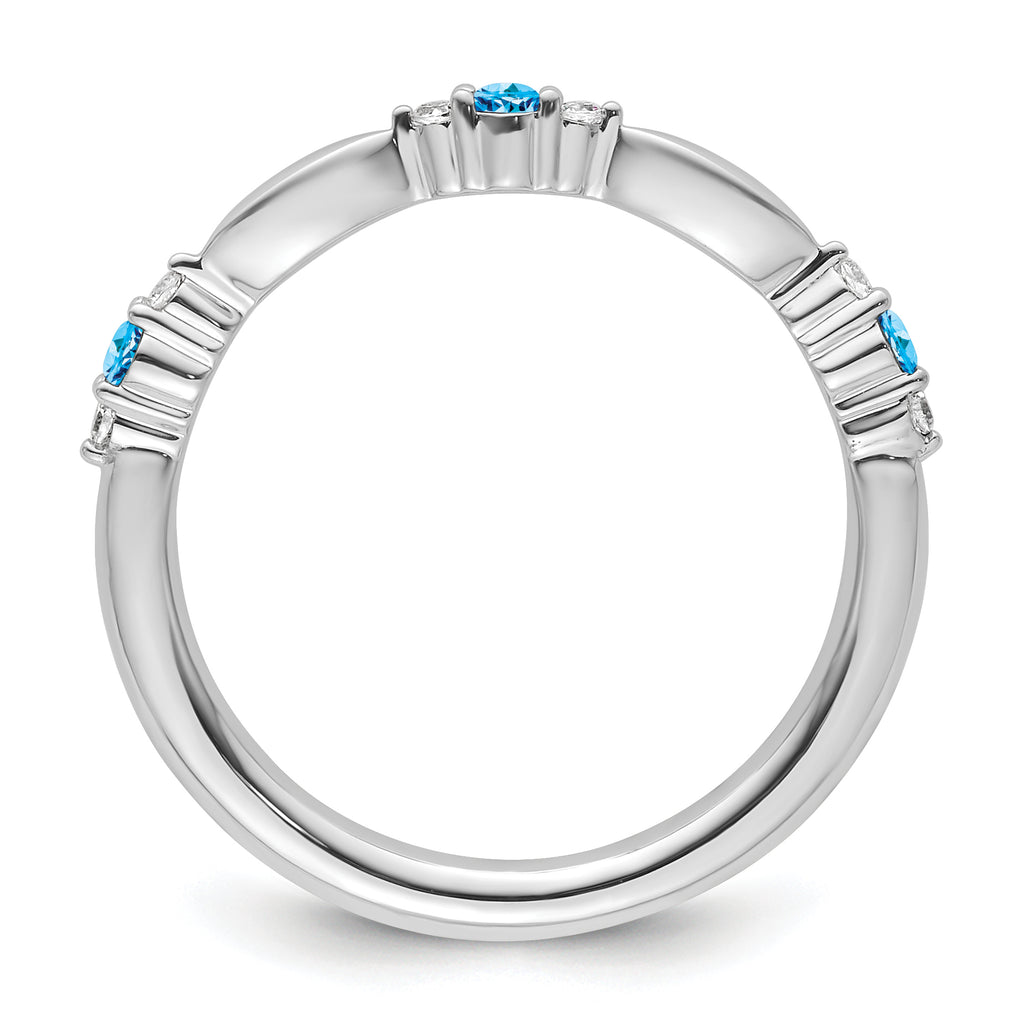 14k White Gold Stackable Expressions Blue Topaz and Diamond Ring
