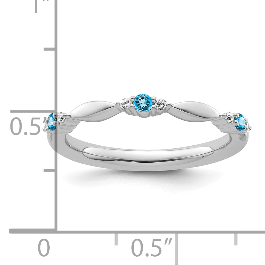 14k White Gold Stackable Expressions Blue Topaz and Diamond Ring