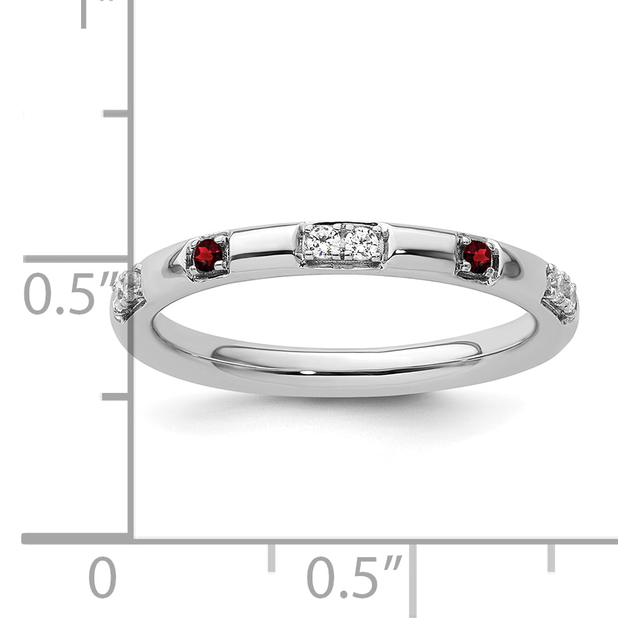 14k White Gold Stackable Expressions Garnet and Diamond Ring