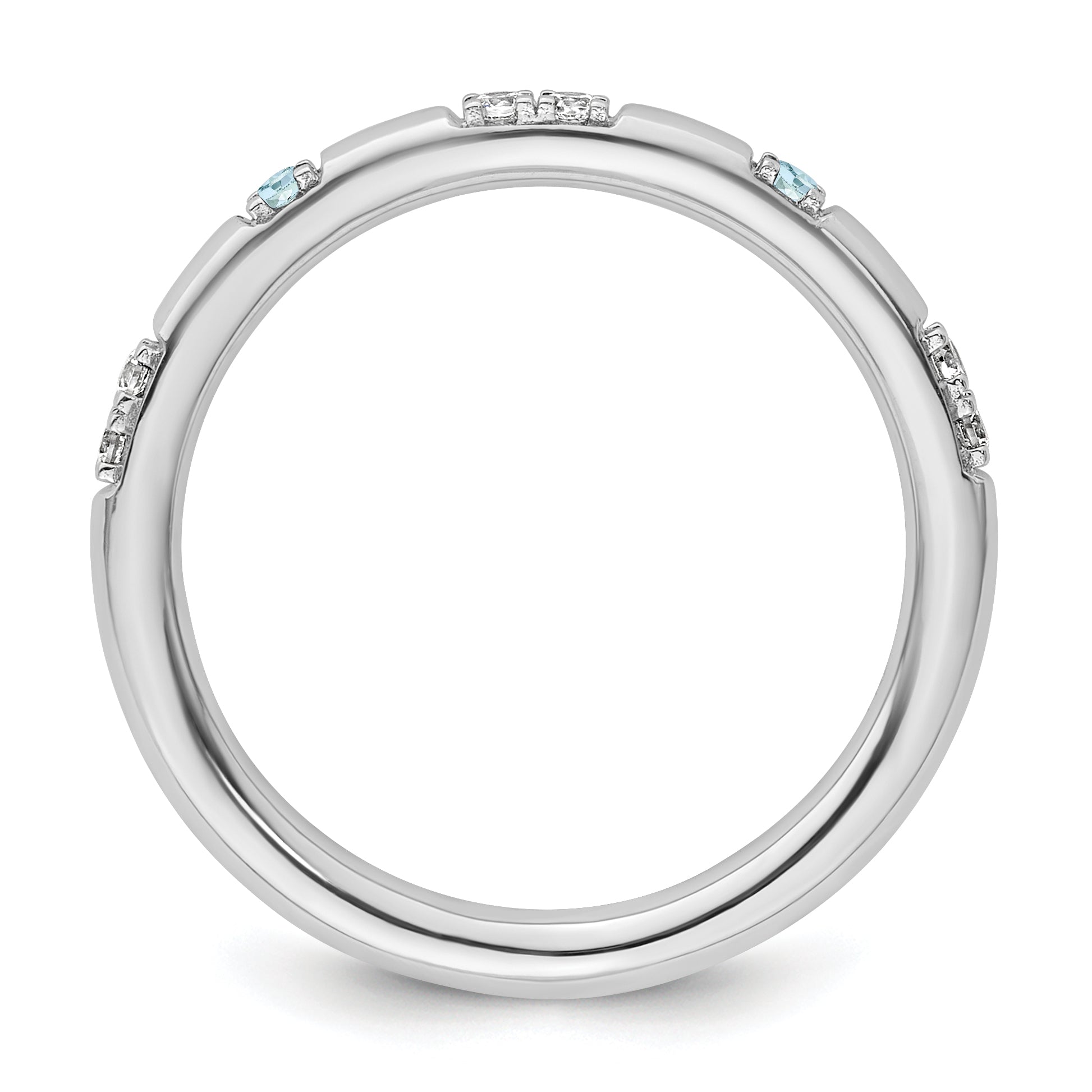 14k White Gold Stackable Expressions Aquamarine and Diamond Ring - Sophia Jewelers