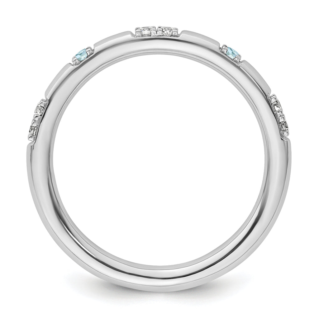 14k White Gold Stackable Expressions Aquamarine and Diamond Ring