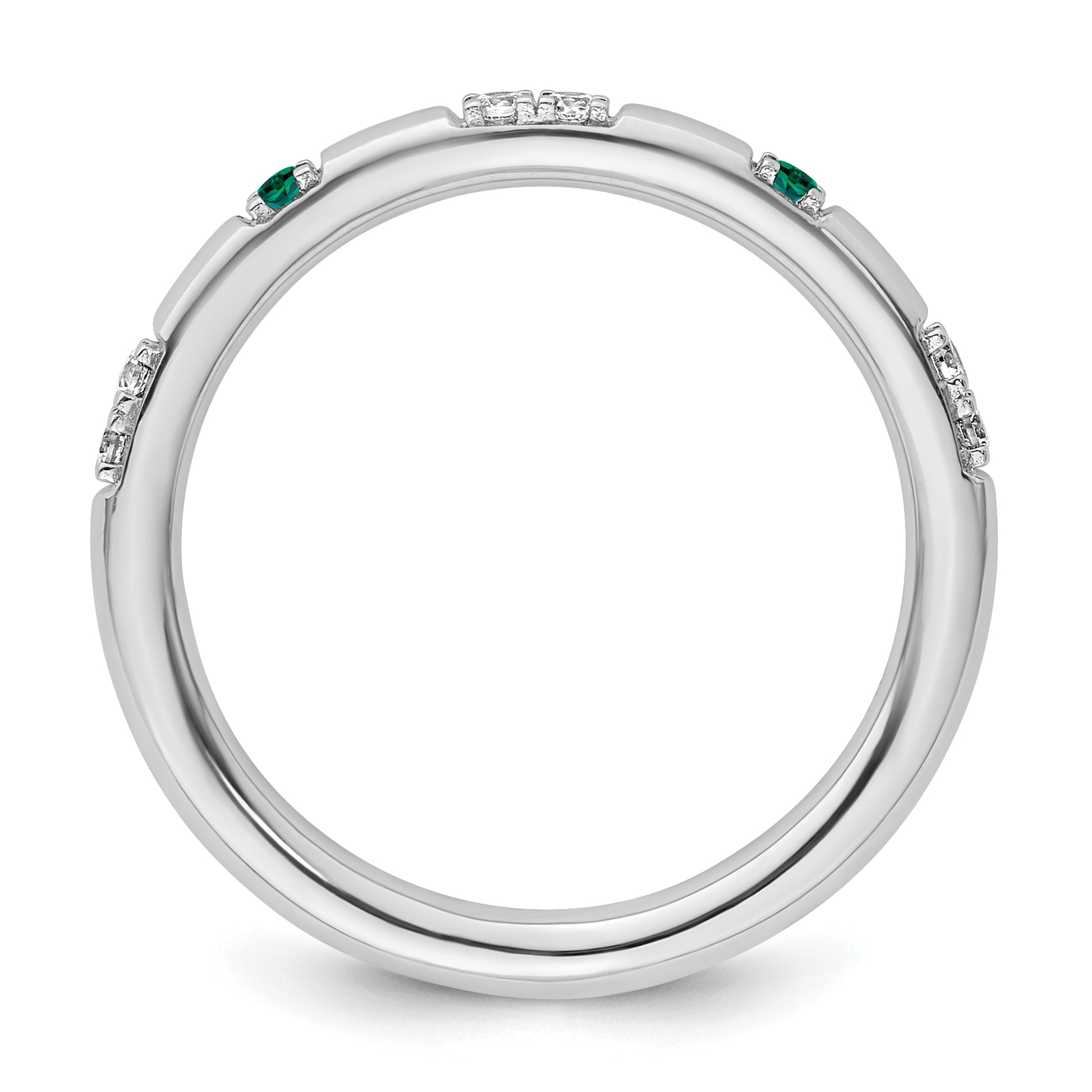 14k White Gold Stackable Expressions Created Emerald and Dia. Ring Secondary image