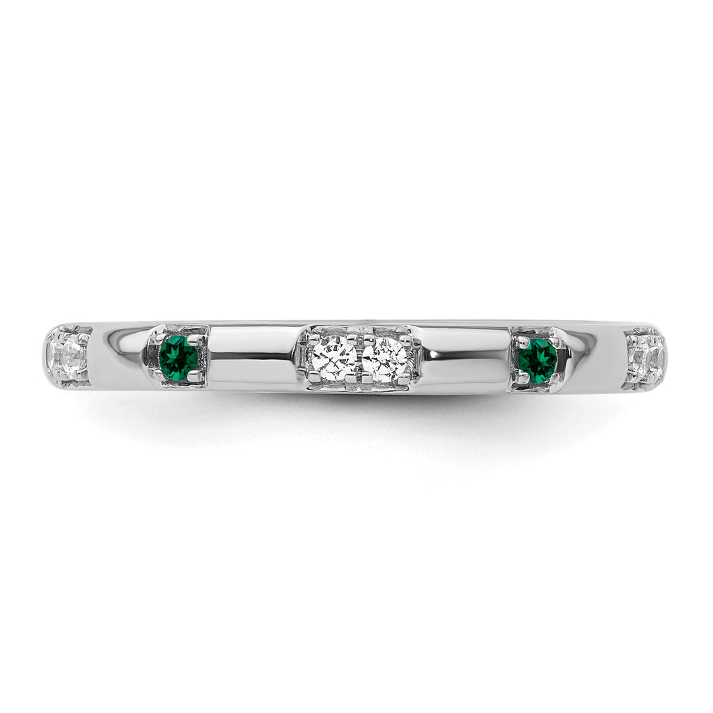 14k White Gold Stackable Expressions Created Emerald and Dia. Ring