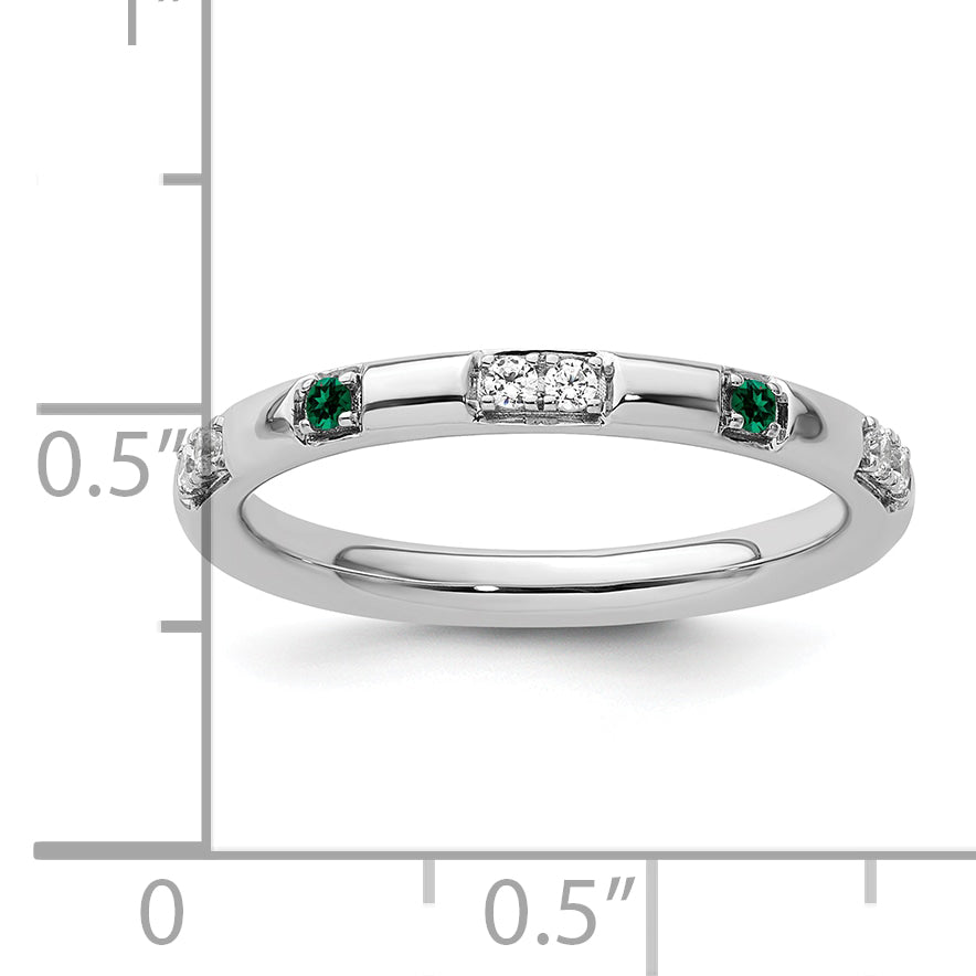 14k White Gold Stackable Expressions Created Emerald and Dia. Ring