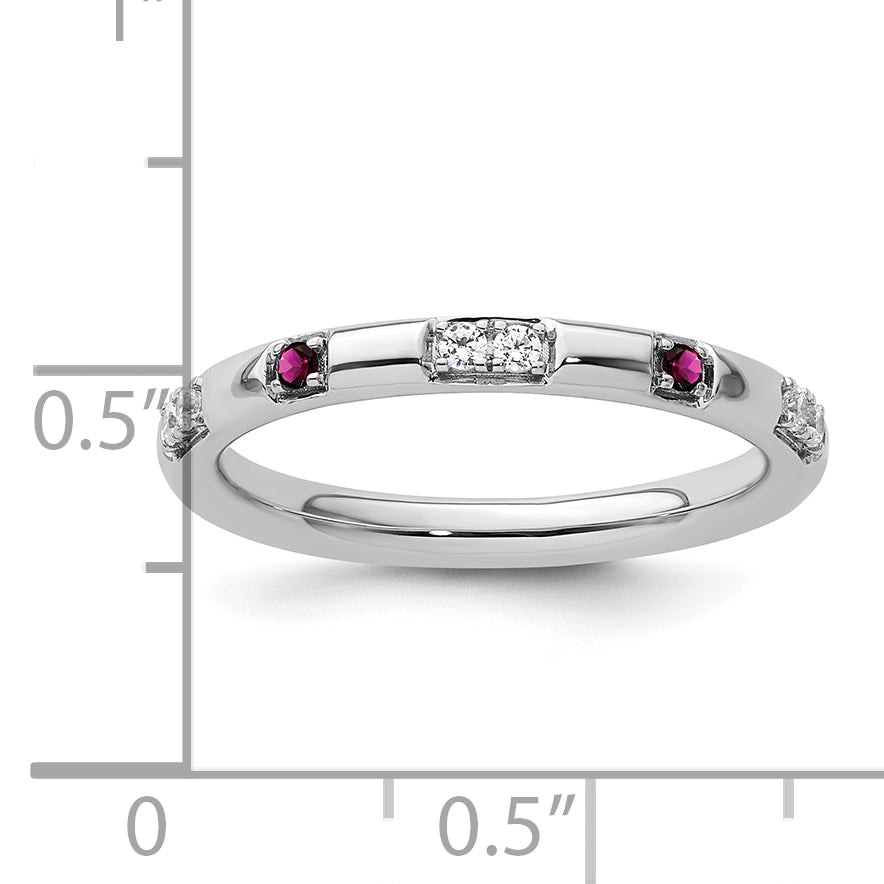 14k White Gold Stackable Expressions Rhodolite Garnet and Dia. Ring