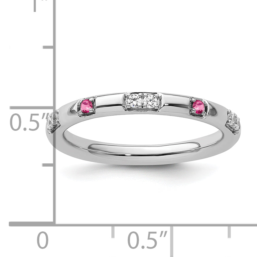 14k White Gold Stackable Expressions Pink Tourmaline and Dia. Ring