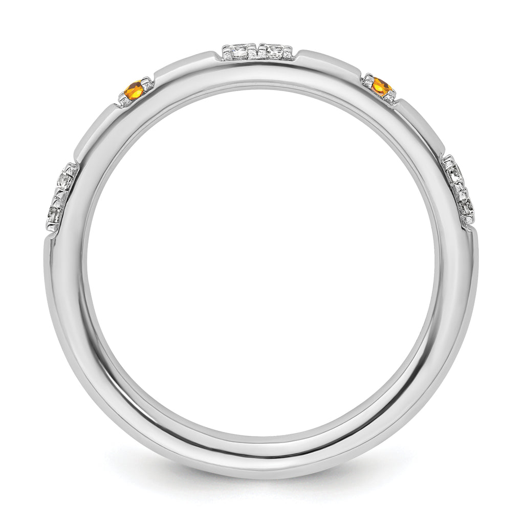 14k White Gold Stackable Expressions Citrine and Diamond Ring