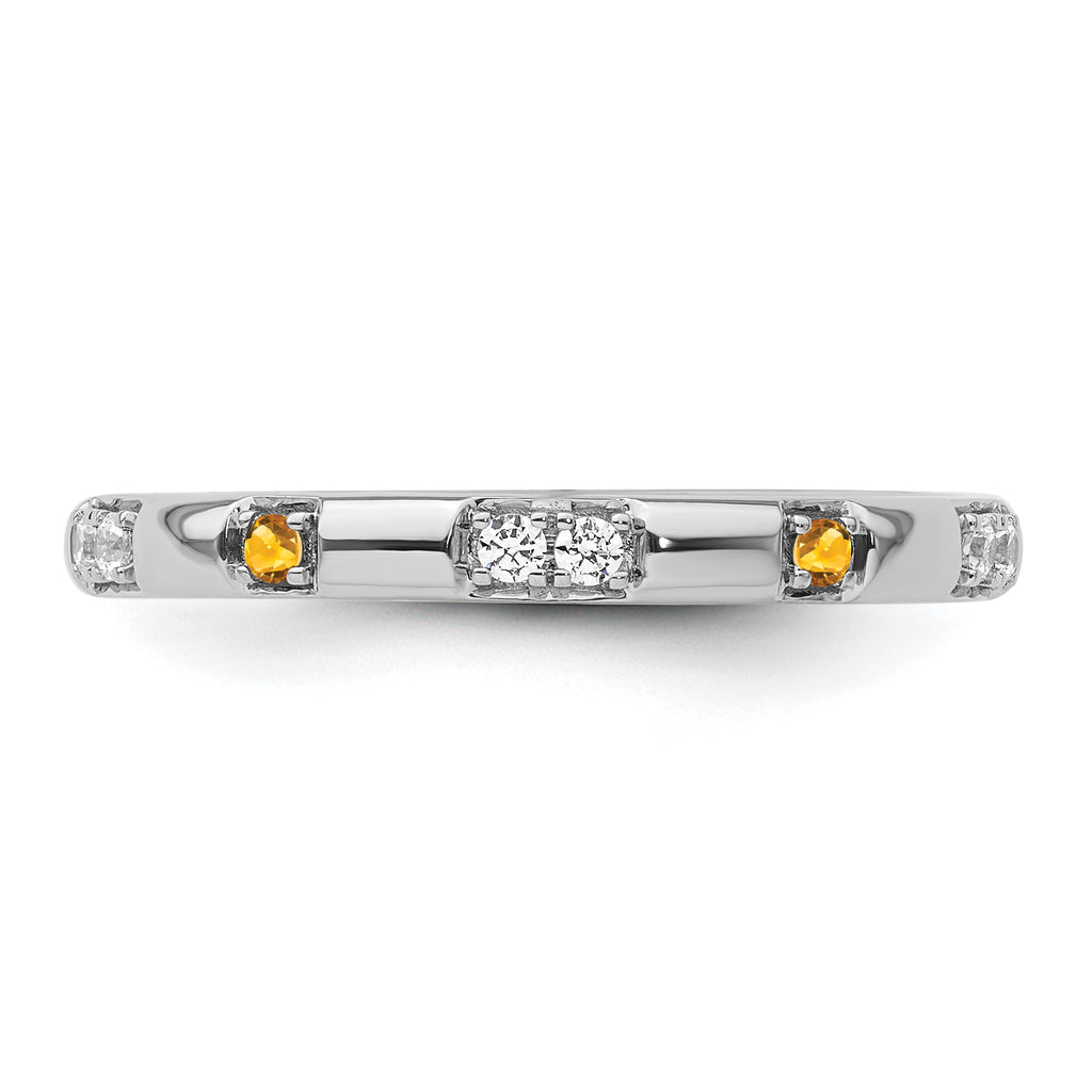 14k White Gold Stackable Expressions Citrine and Diamond Ring