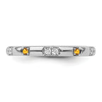 14k White Gold Stackable Expressions Citrine and Diamond Ring