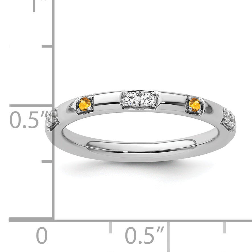 14k White Gold Stackable Expressions Citrine and Diamond Ring
