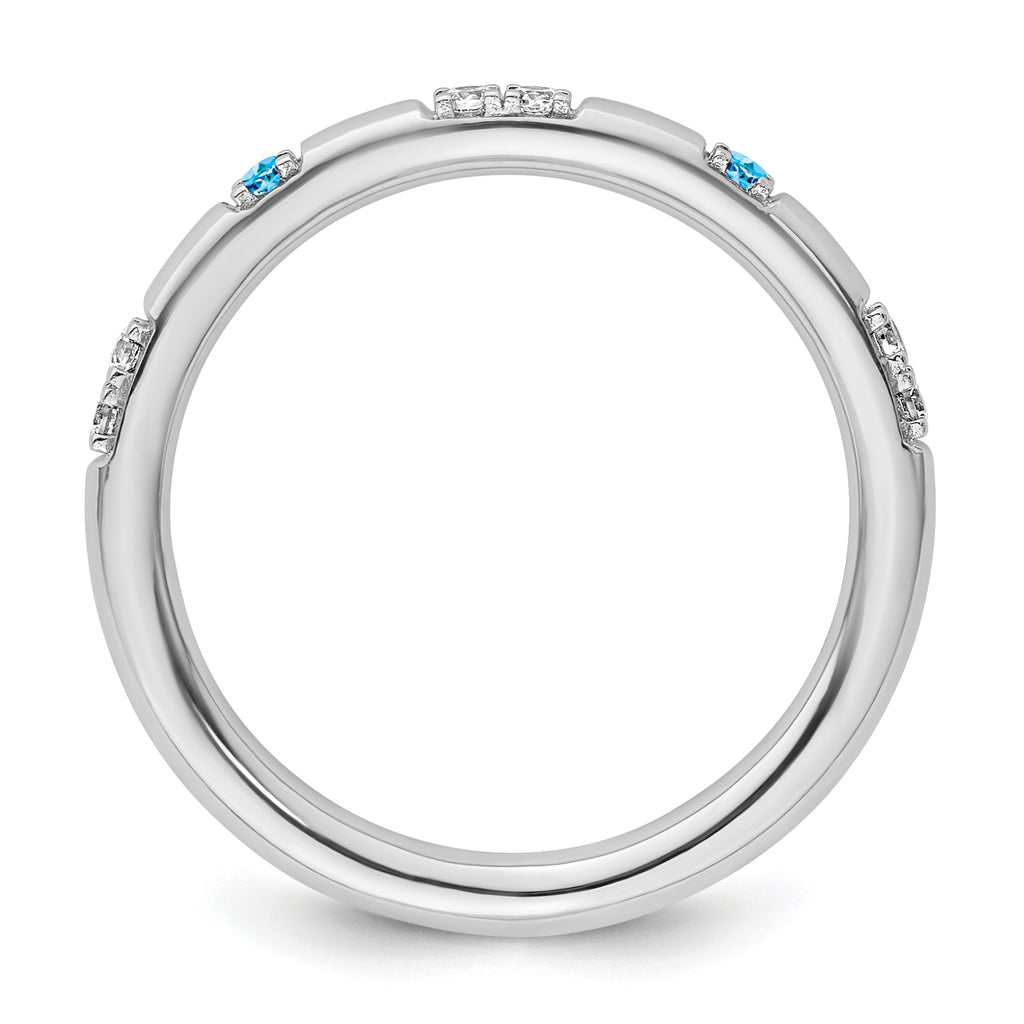 14k White Gold Stackable Expressions Blue Topaz and Diamond Ring