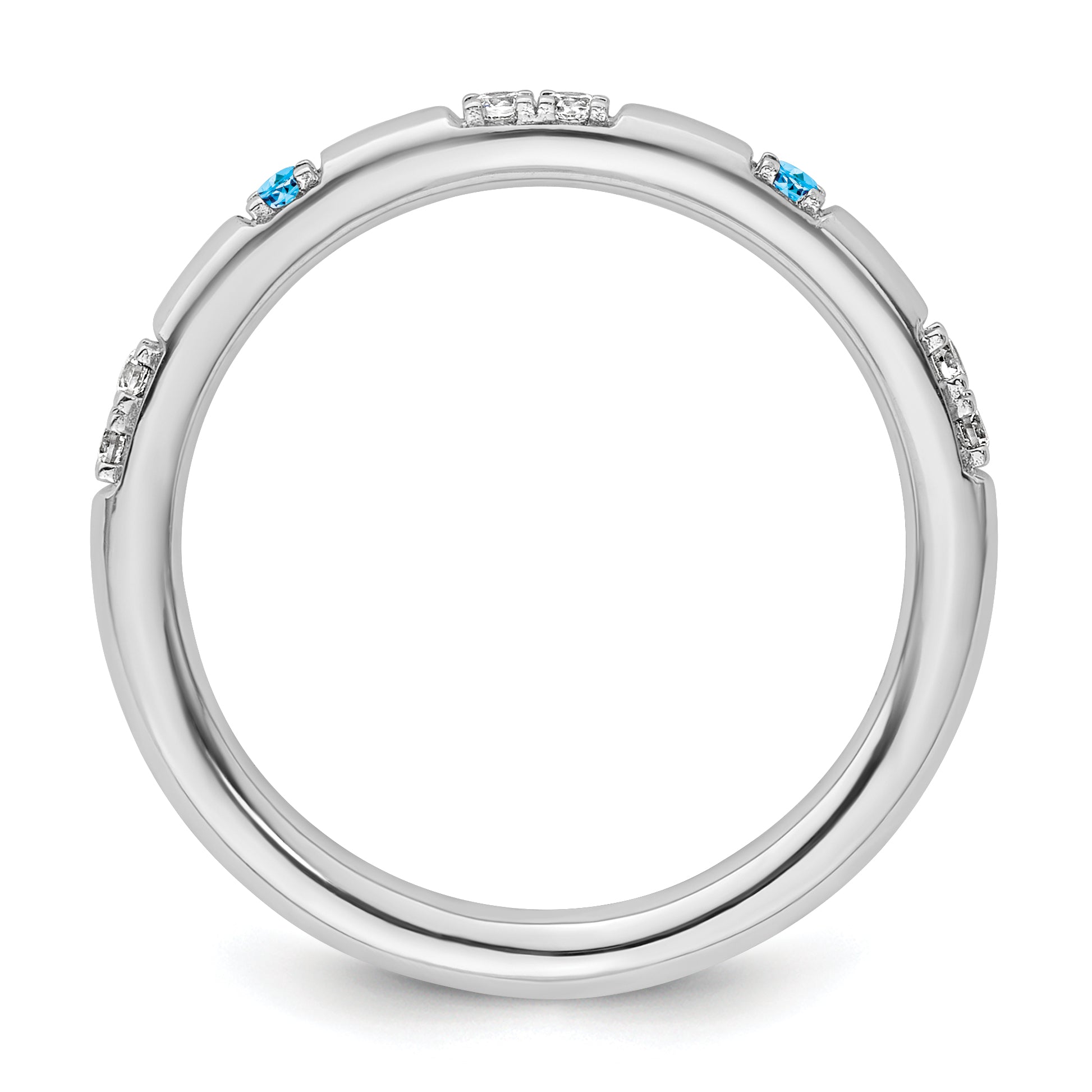 14k White Gold Stackable Expressions Blue Topaz and Diamond Ring
