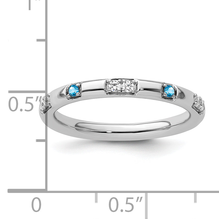 14k White Gold Stackable Expressions Blue Topaz and Diamond Ring