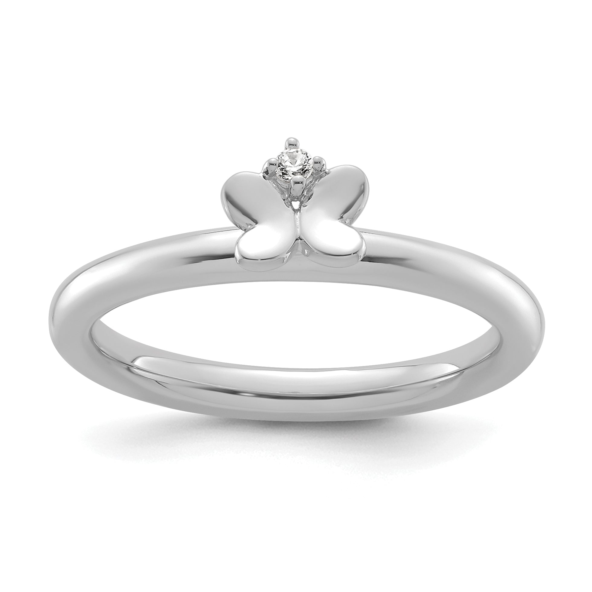14k White Gold Stackable Expressions Diamond Butterfly Ring Main image