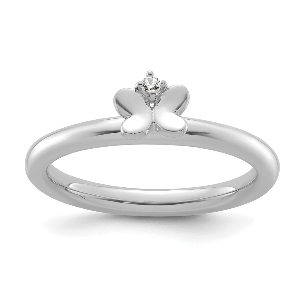 14k White Gold Stackable Expressions Diamond Butterfly Ring