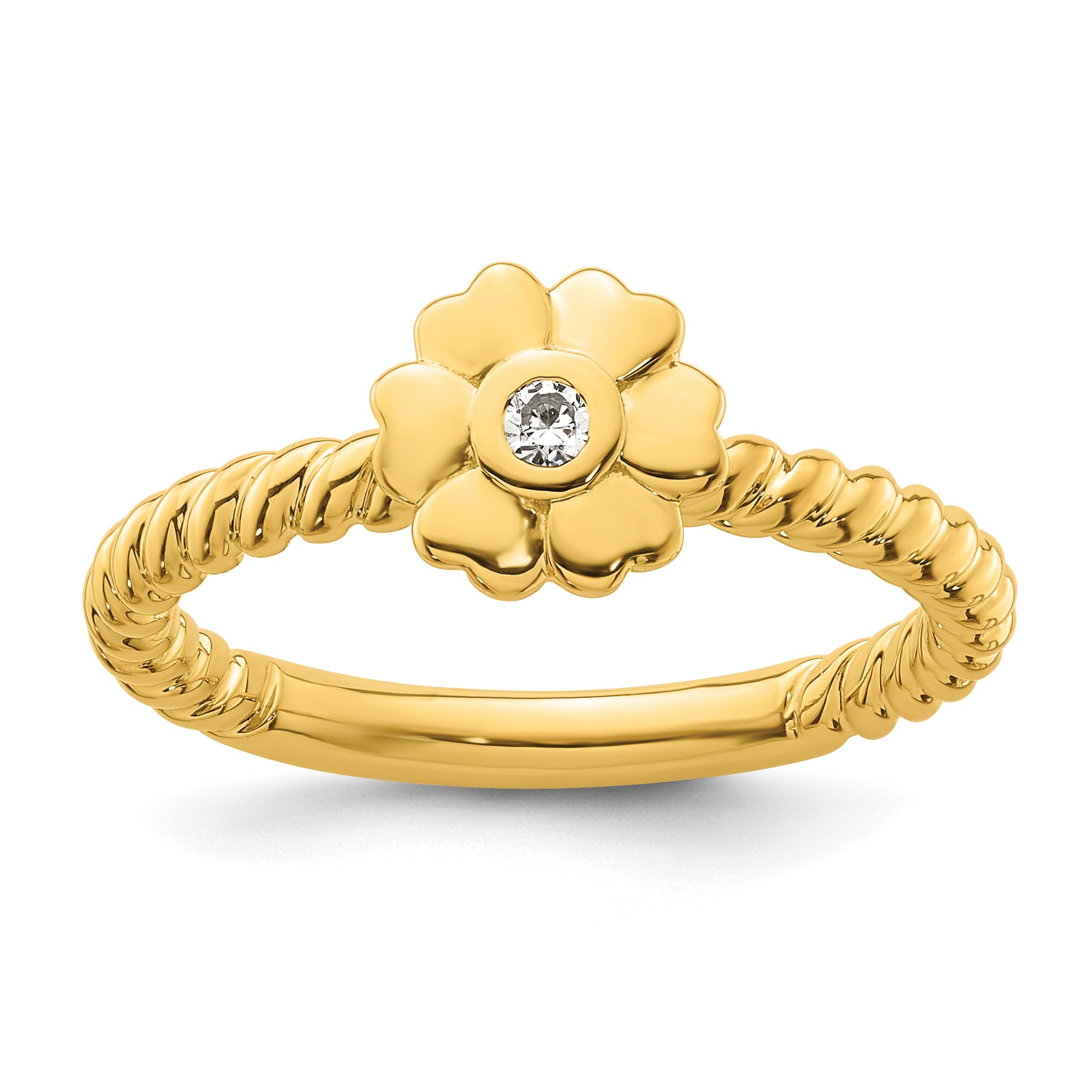 14k Stackable Expressions Diamond Flower Twisted Ring Main image