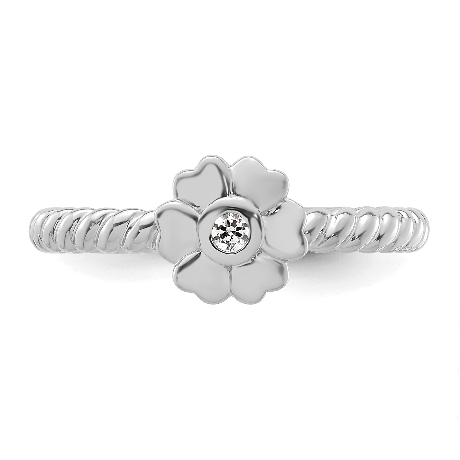 14k White Gold Stackable Expressions Diamond Flower Twisted Ring