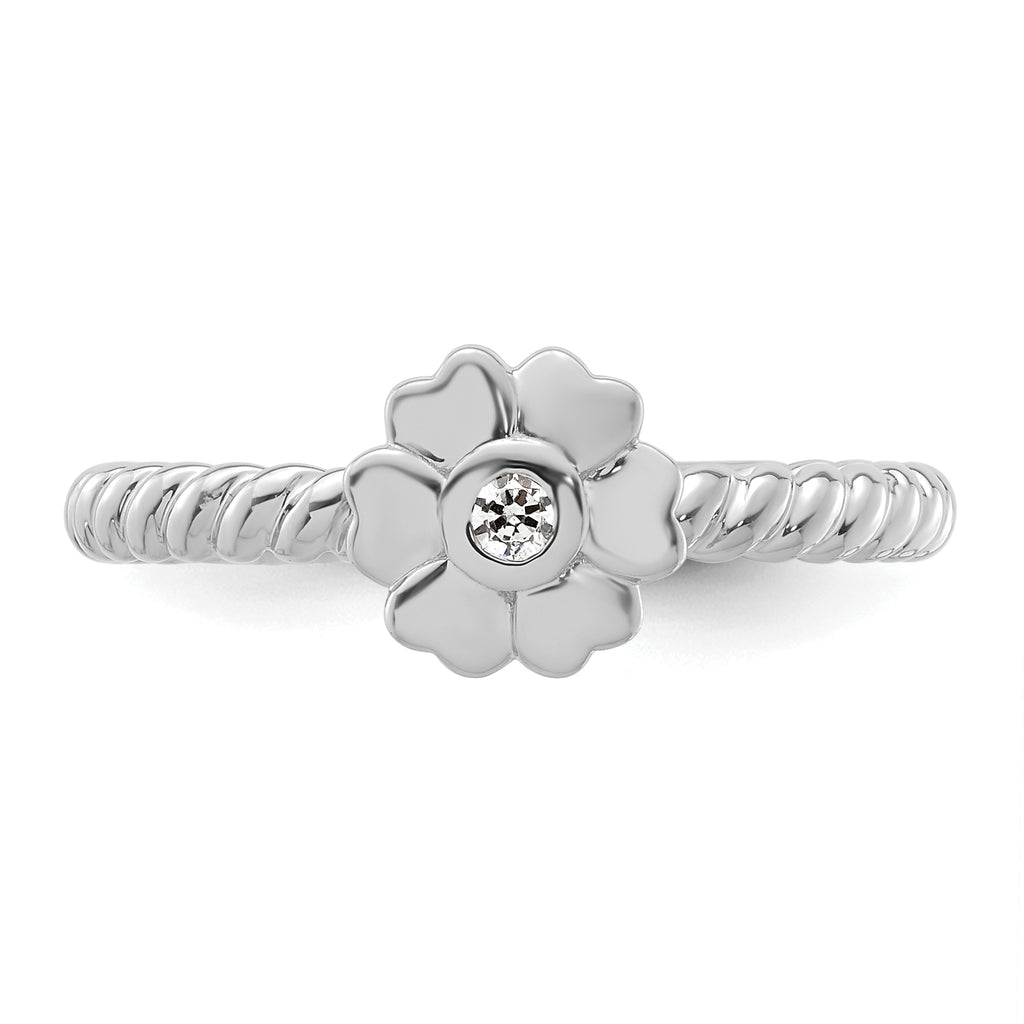 14k White Gold Stackable Expressions Diamond Flower Twisted Ring