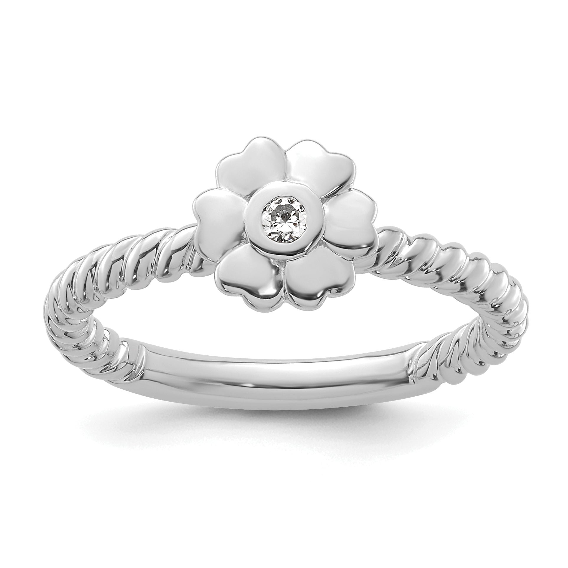 14k White Gold Stackable Expressions Diamond Flower Twisted Ring Main image