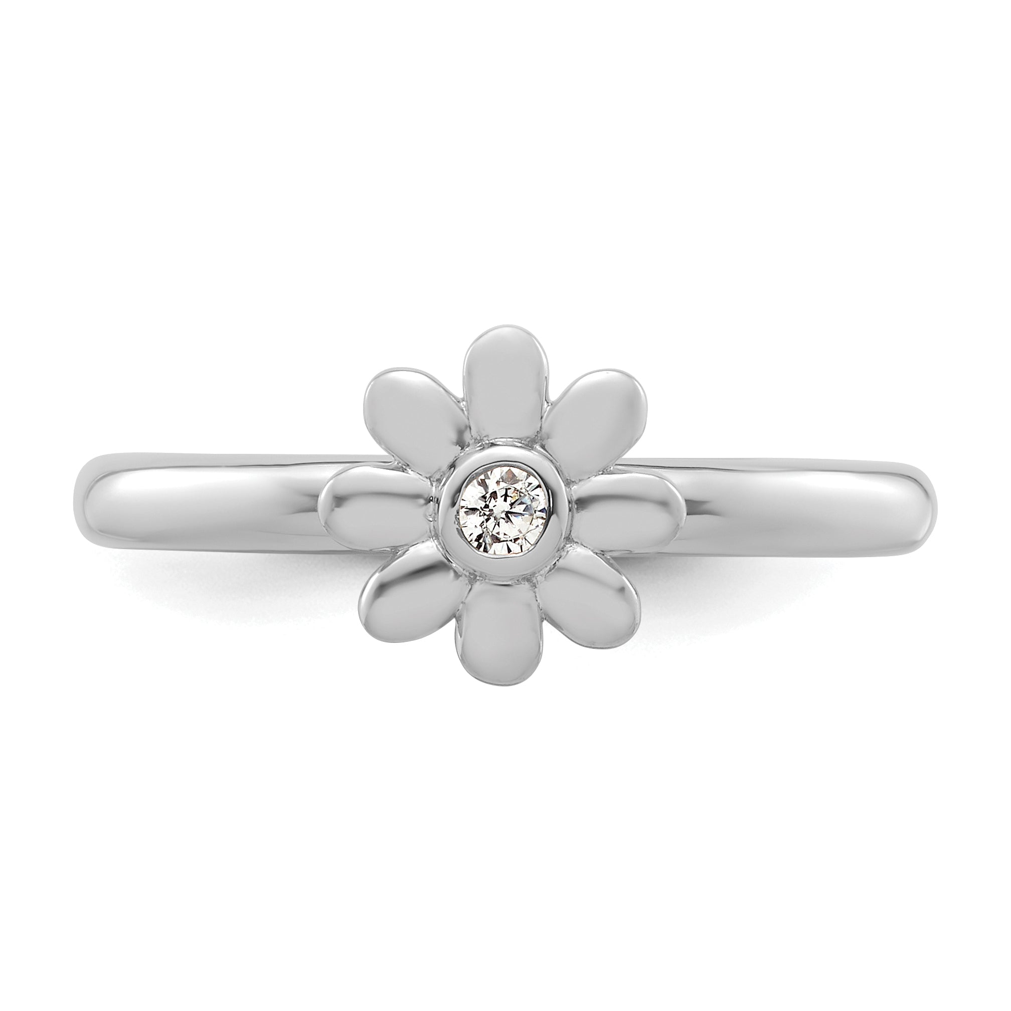 14k White Gold Stackable Expressions Diamond Flower Ring