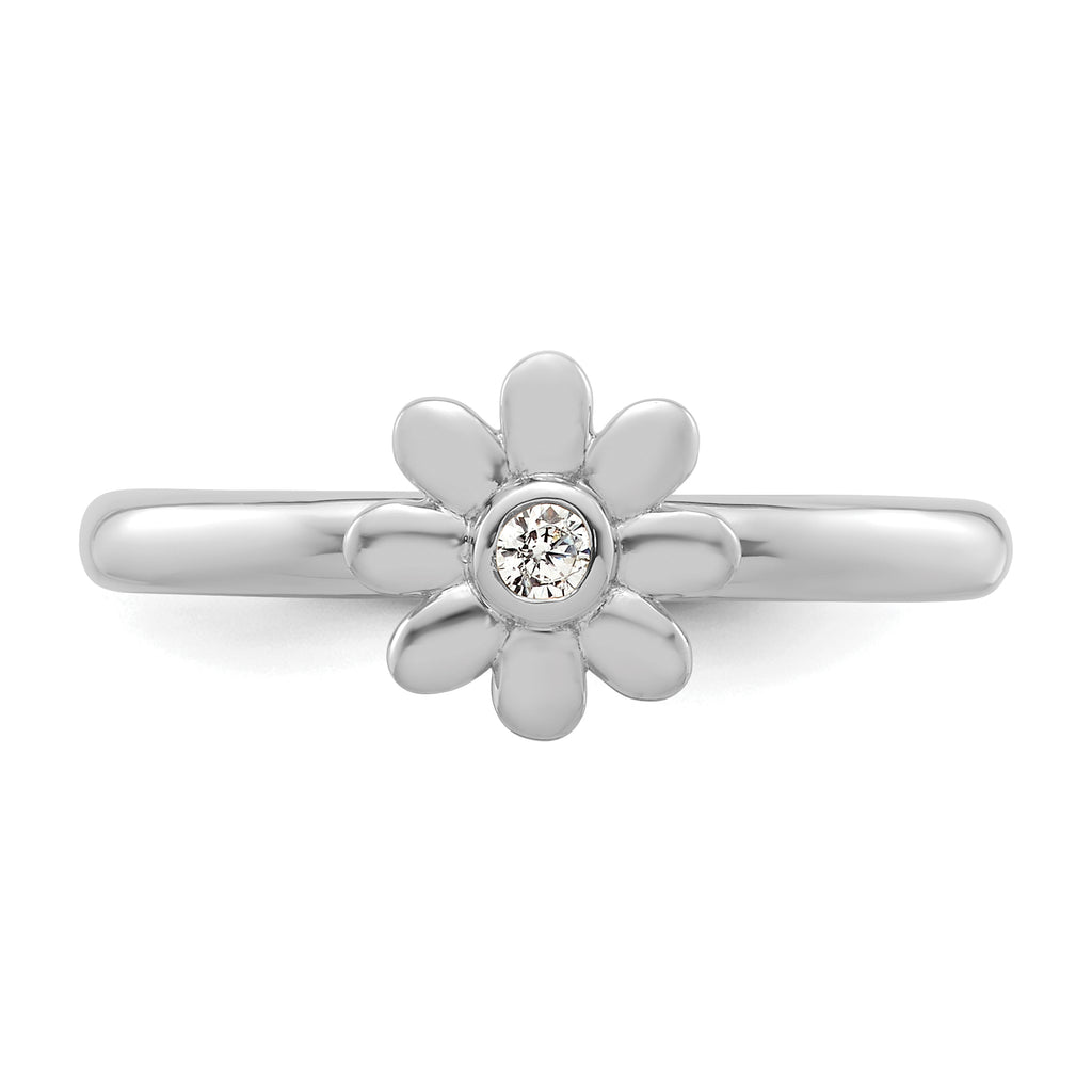 14k White Gold Stackable Expressions Diamond Flower Ring