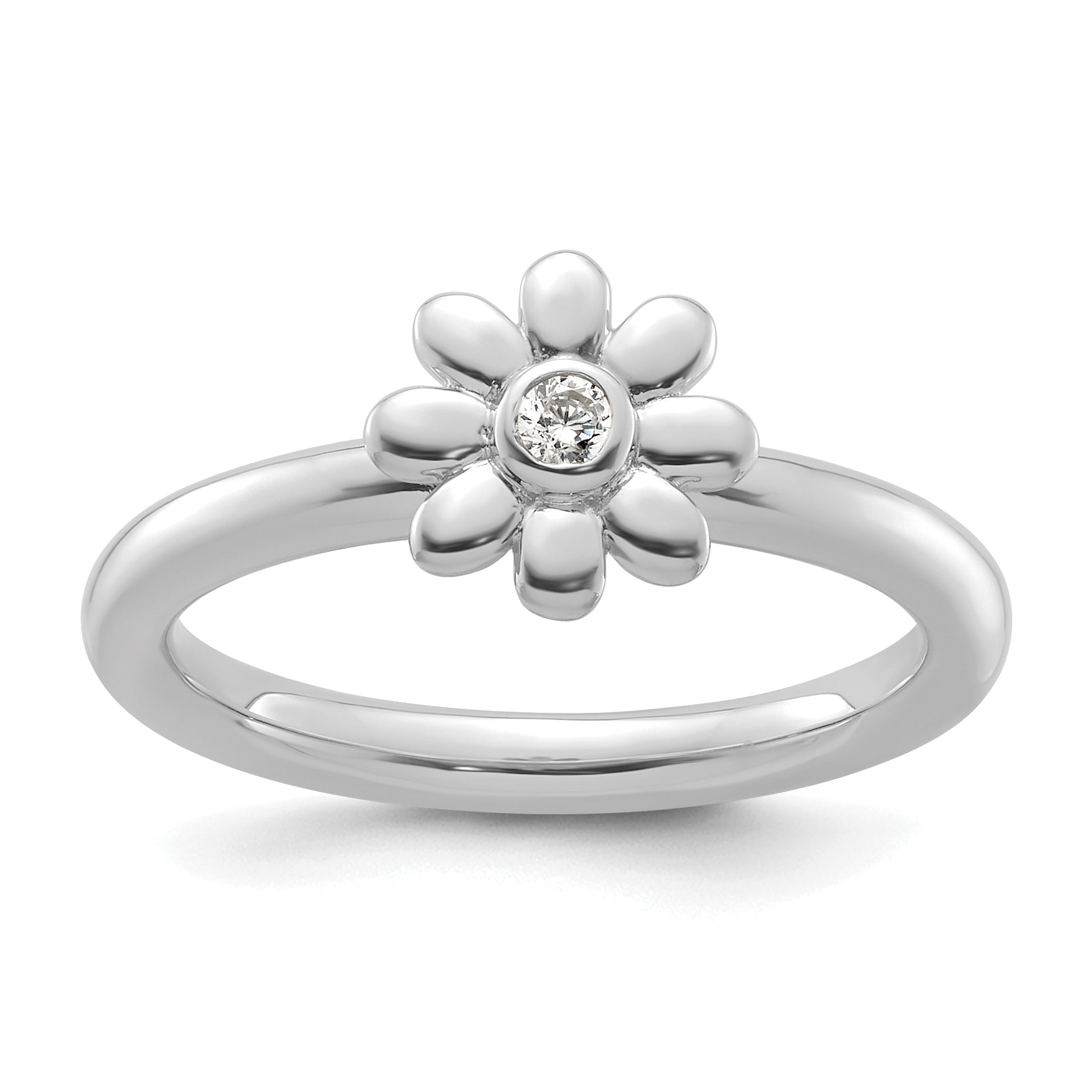 14k White Gold Stackable Expressions Diamond Flower Ring Main image