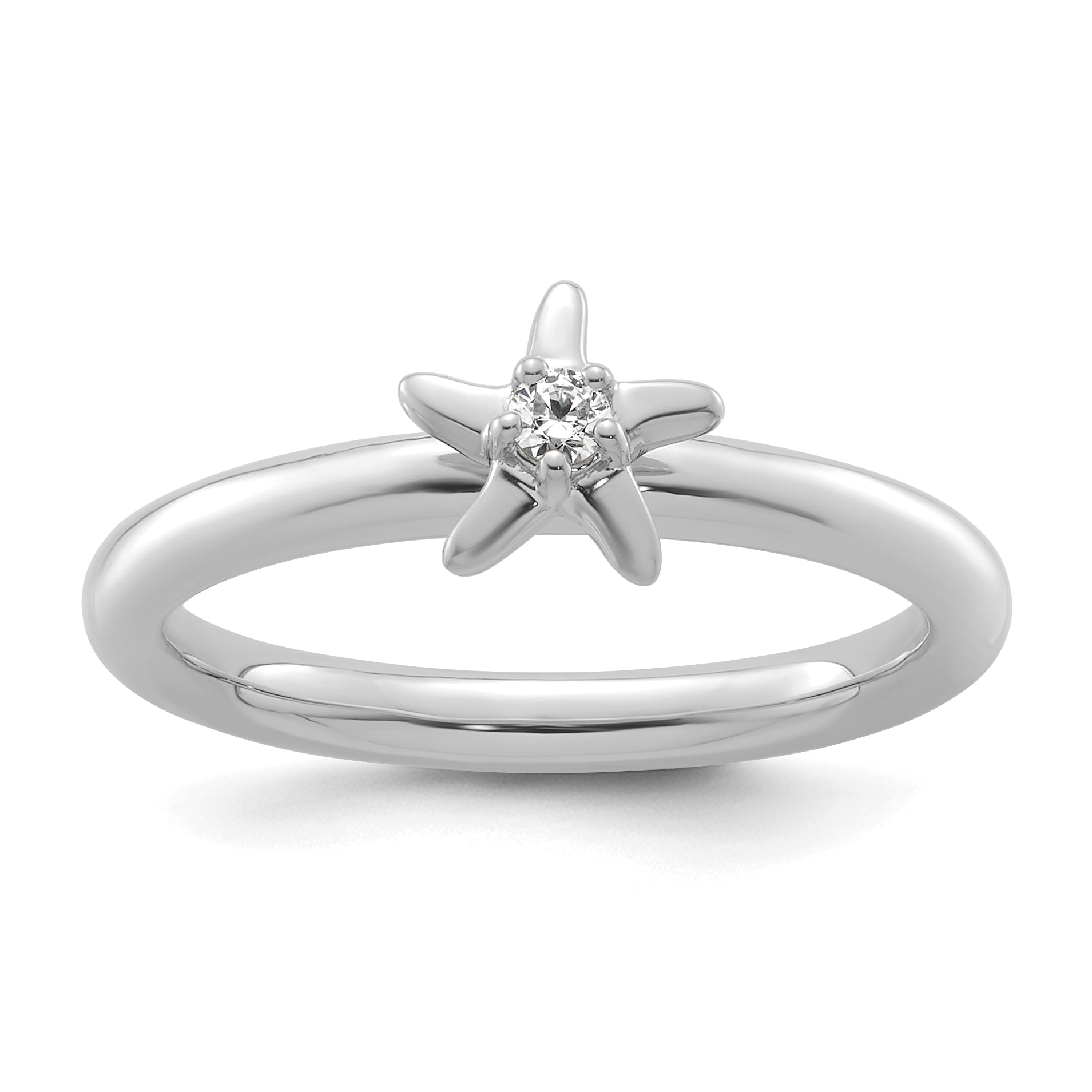 14k White Gold Stackable Expressions Diamond Starfish Ring Main image
