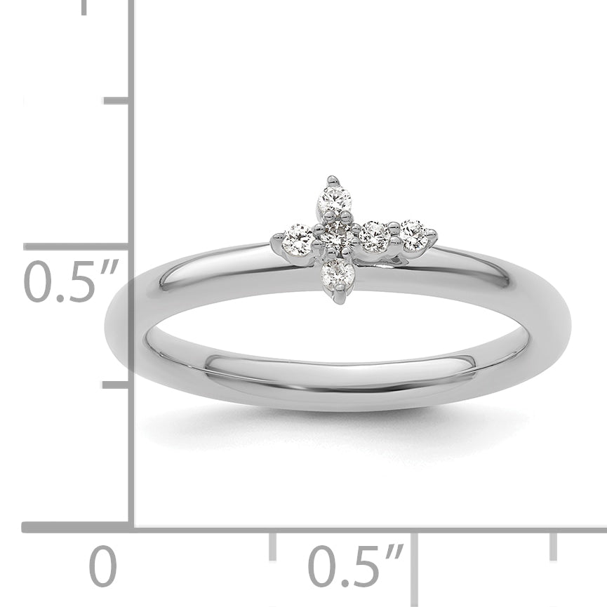 14k White Gold Stackable Expressions Diamond Cross Ring