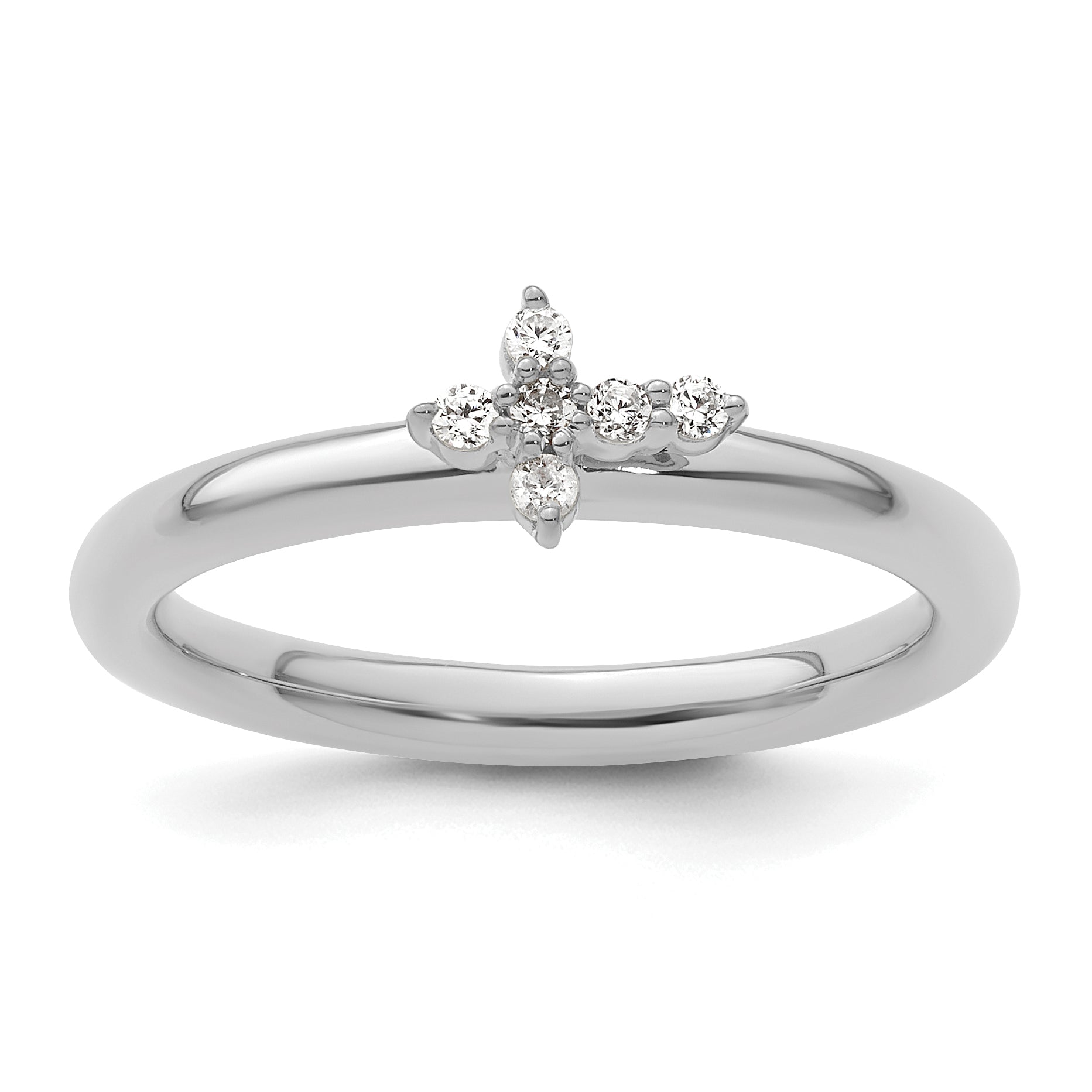 14k White Gold Stackable Expressions Diamond Cross Ring Main image