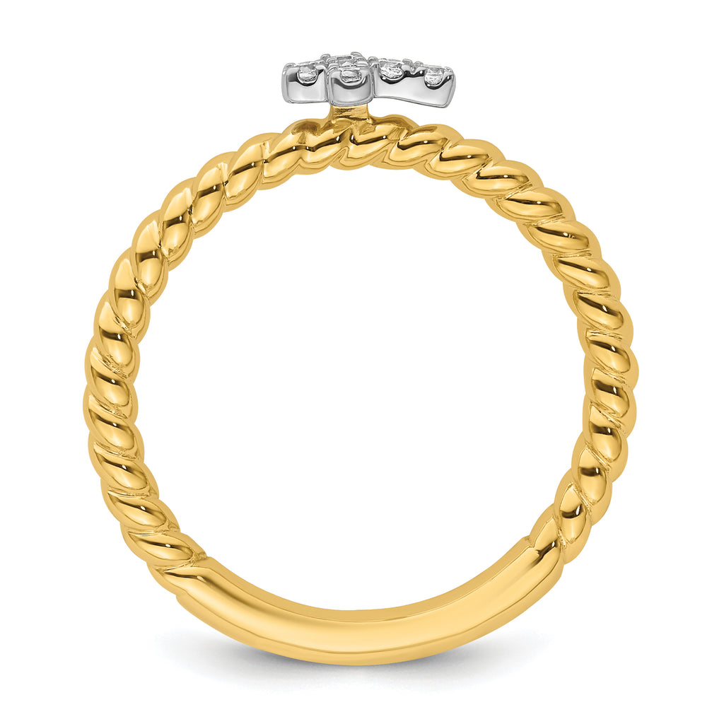 14k Two-tone Gold Stackable Expressions Diamond Cross Ring