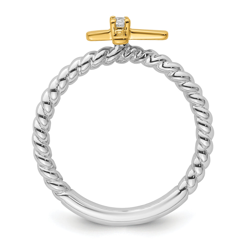 14k Two-tone Gold Stackable Expressions Diamond Cross Ring