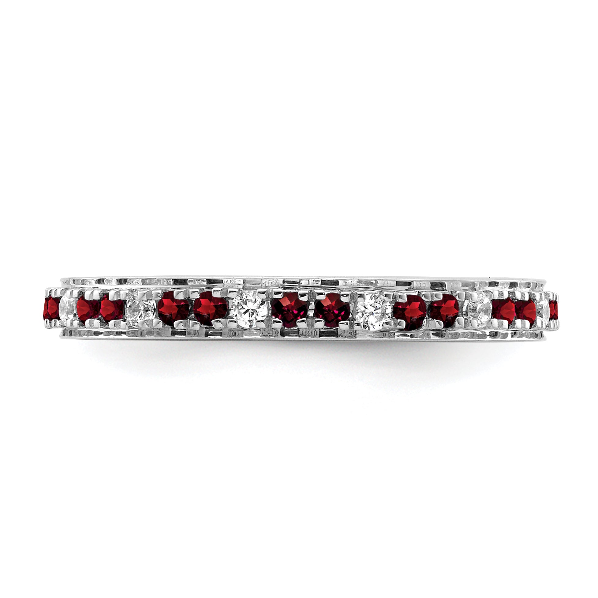 14k White Gold Stackable Expressions Garnet and Diamond Ring