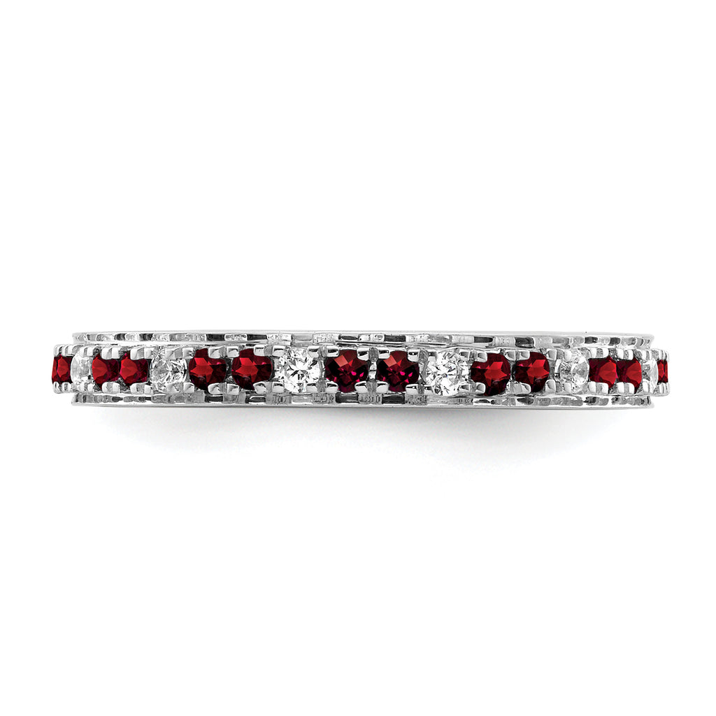 14k White Gold Stackable Expressions Garnet and Diamond Ring