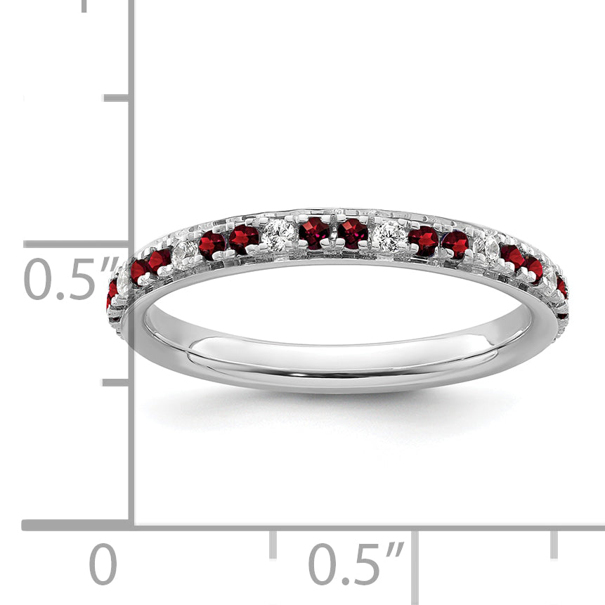 14k White Gold Stackable Expressions Garnet and Diamond Ring