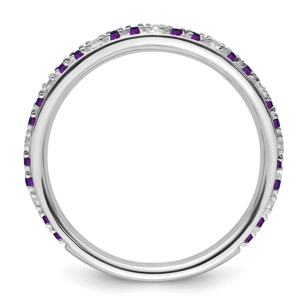 14k White Gold Stackable Expressions Amethyst and Diamond Ring