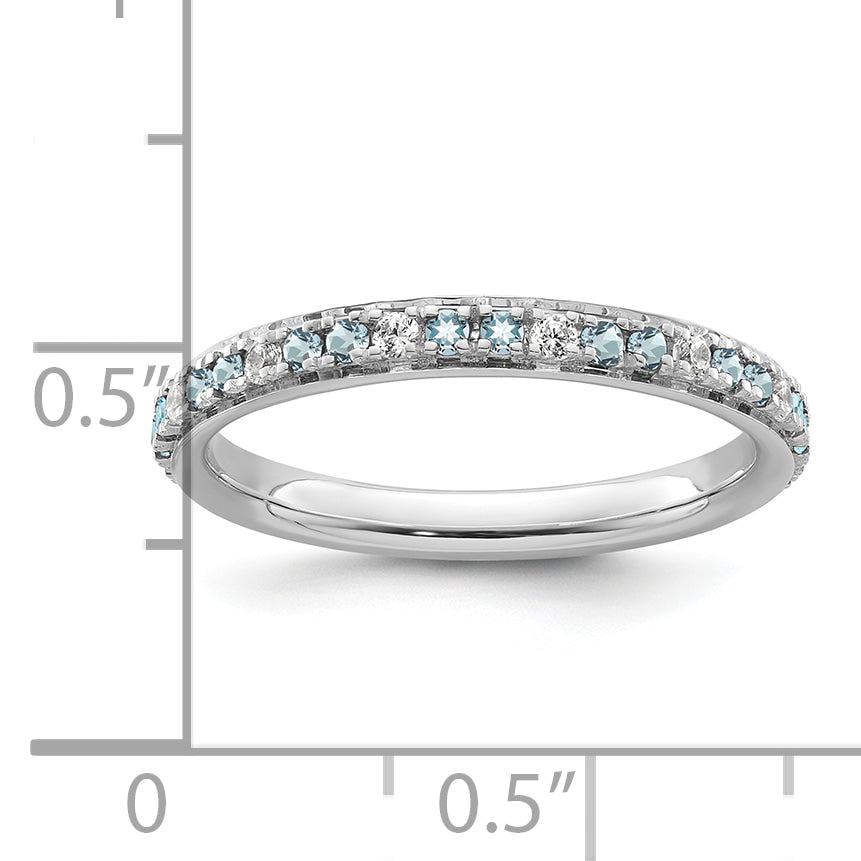 14k White Gold Stackable Expressions Aquamarine and Diamond Ring