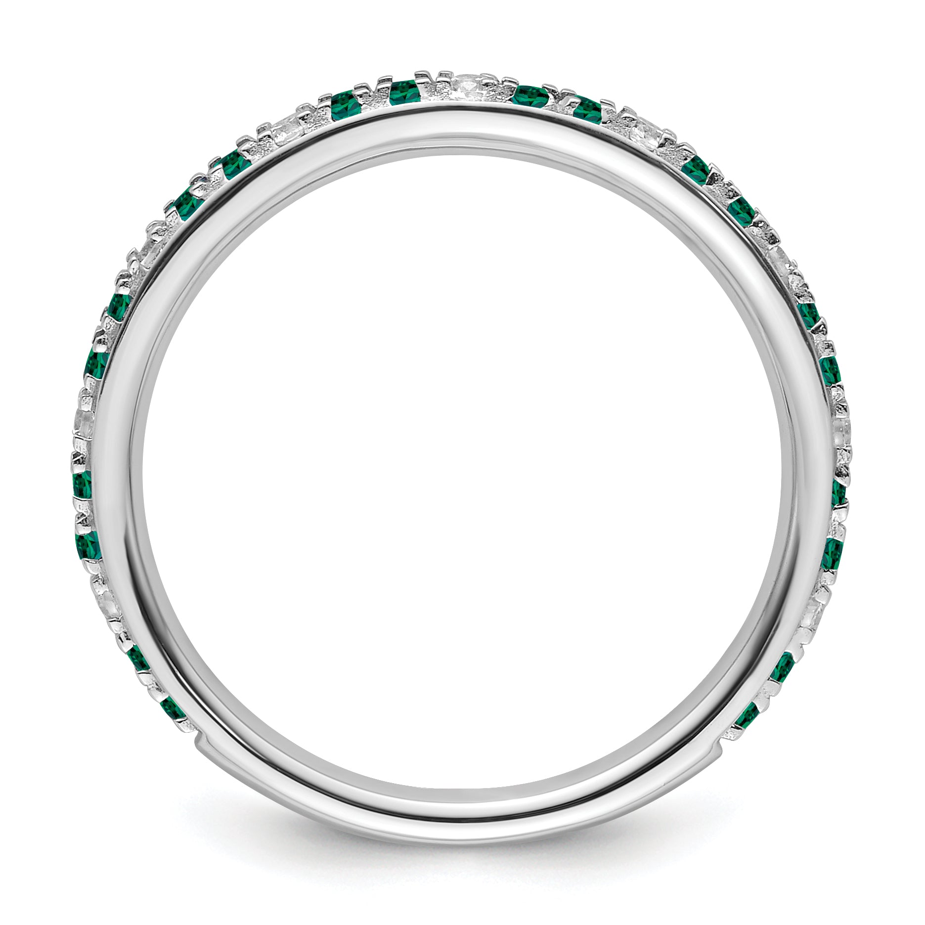 14k White Gold Stackable Expressions Created Emerald and Dia. Ring