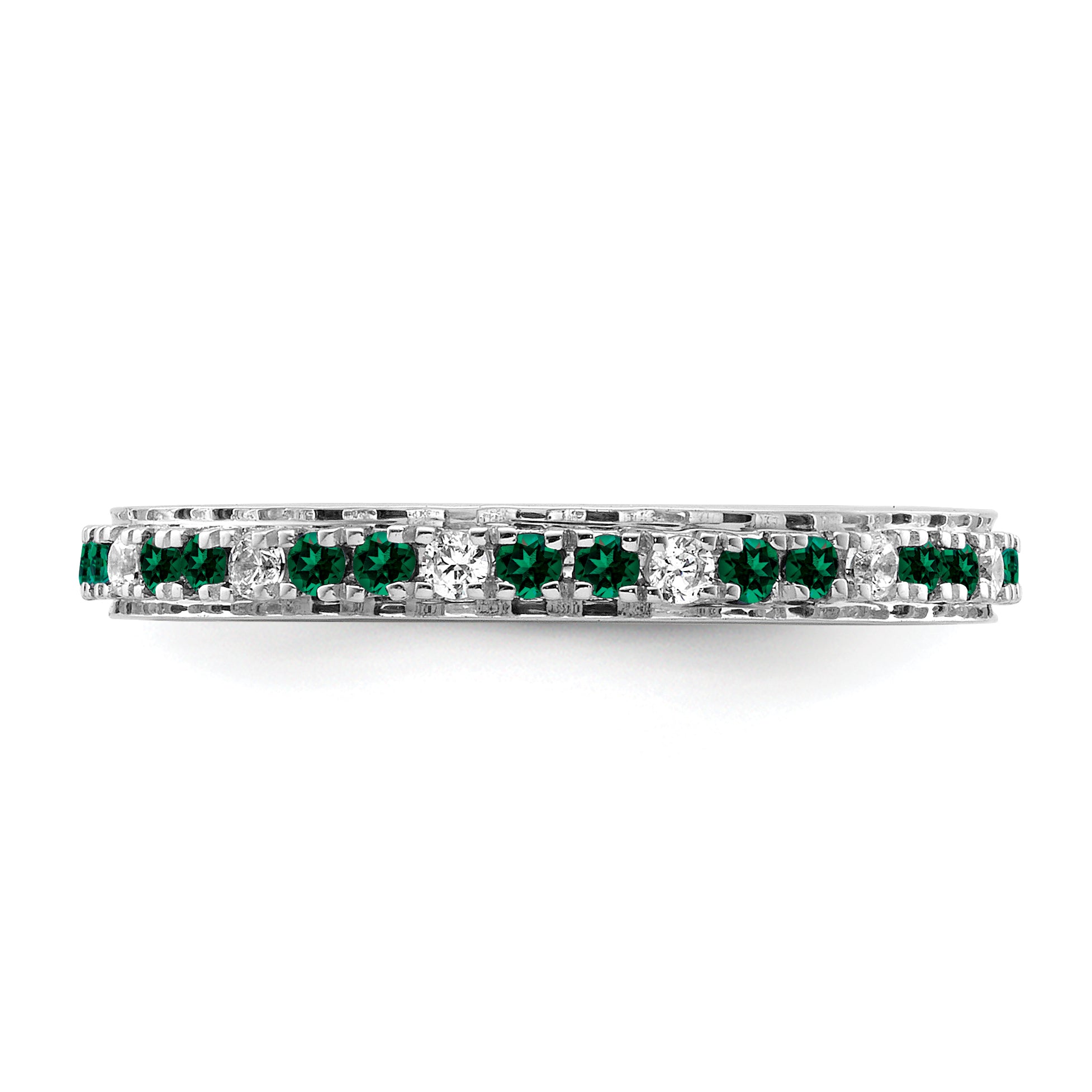 14k White Gold Stackable Expressions Created Emerald and Dia. Ring