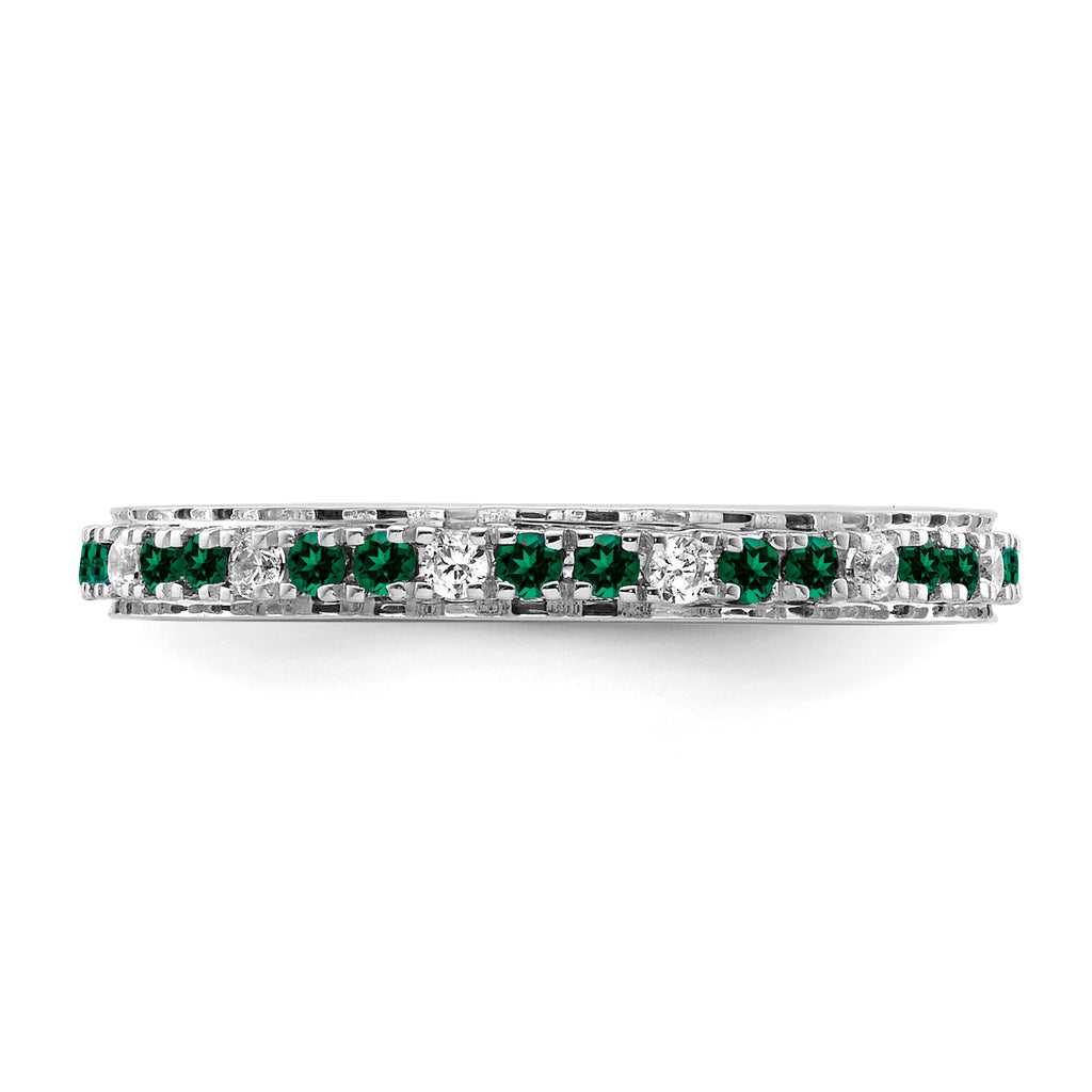 14k White Gold Stackable Expressions Created Emerald and Dia. Ring