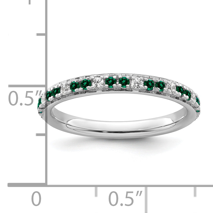 14k White Gold Stackable Expressions Created Emerald and Dia. Ring