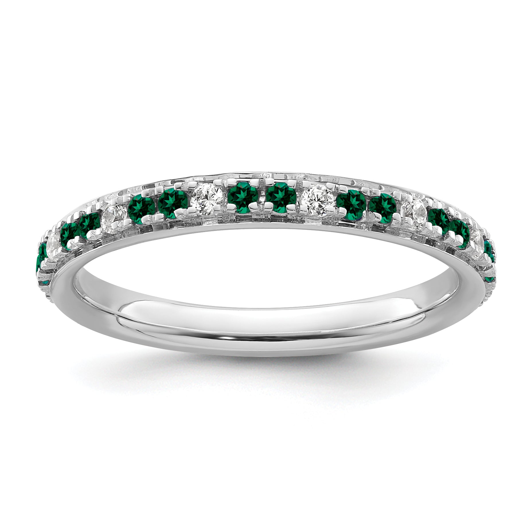 14k White Gold Stackable Expressions Created Emerald and Dia. Ring Main image