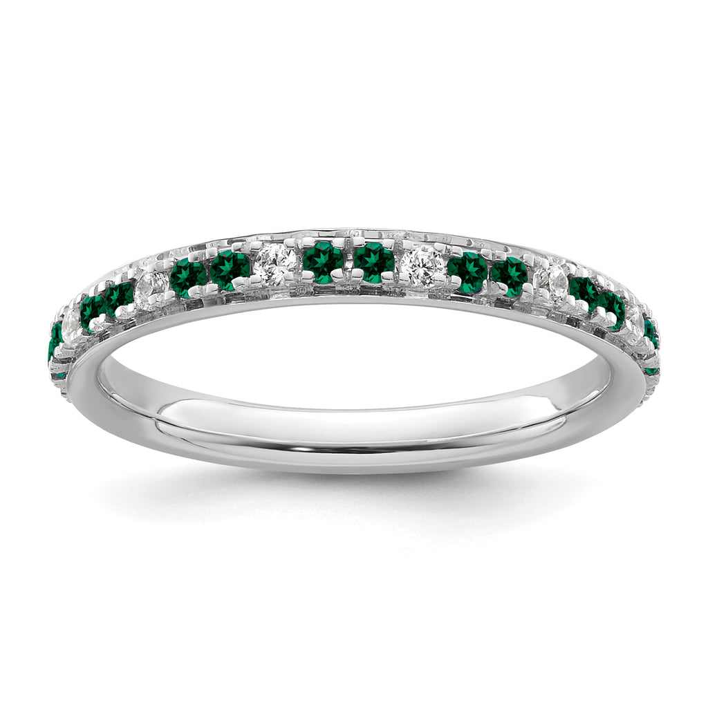 14k White Gold Stackable Expressions Created Emerald and Dia. Ring