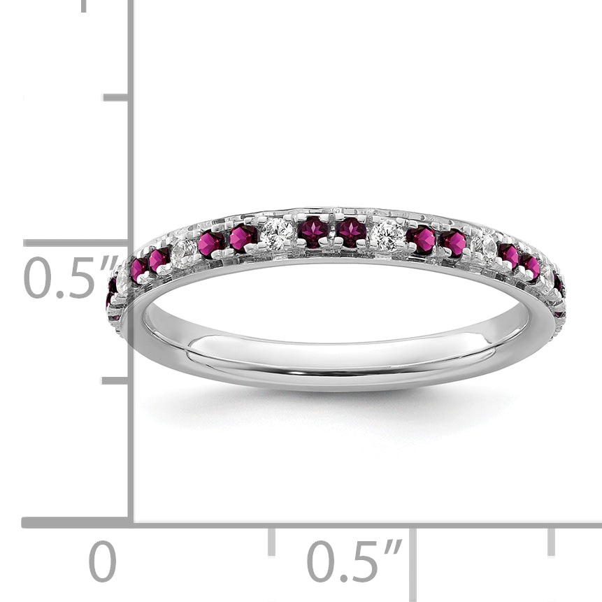 14k White Gold Stackable Expressions Rhodolite Garnet and Dia. Ring