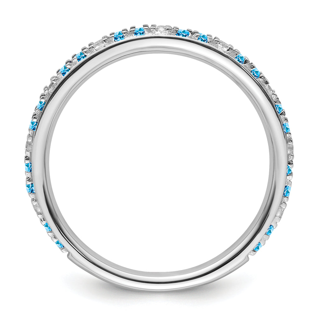 14k White Gold Stackable Expressions Blue Topaz and Diamond Ring